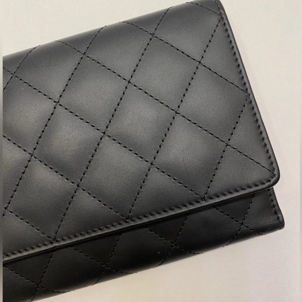 CHANEL Interlocking CC Cambon Calf Leather Enamel Black/Pink Wallet/Clutch/WOC - Picture 5 of 17
